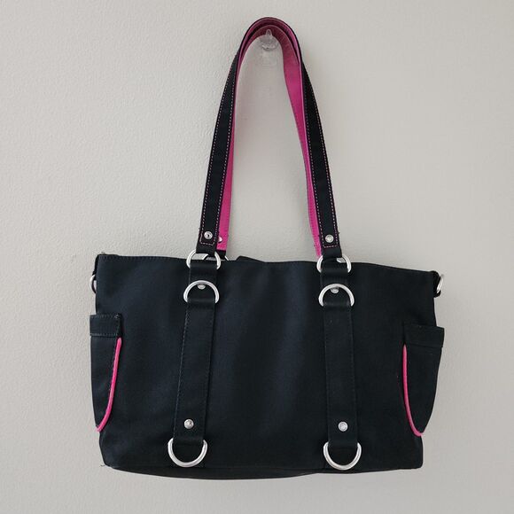 Tommy Hilfiger Nylon Tote Bag Black Pink - Picture 1 of 6